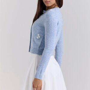 House of CB - ATHEIA Blue Lambswool Floral Embroidered Cardigan